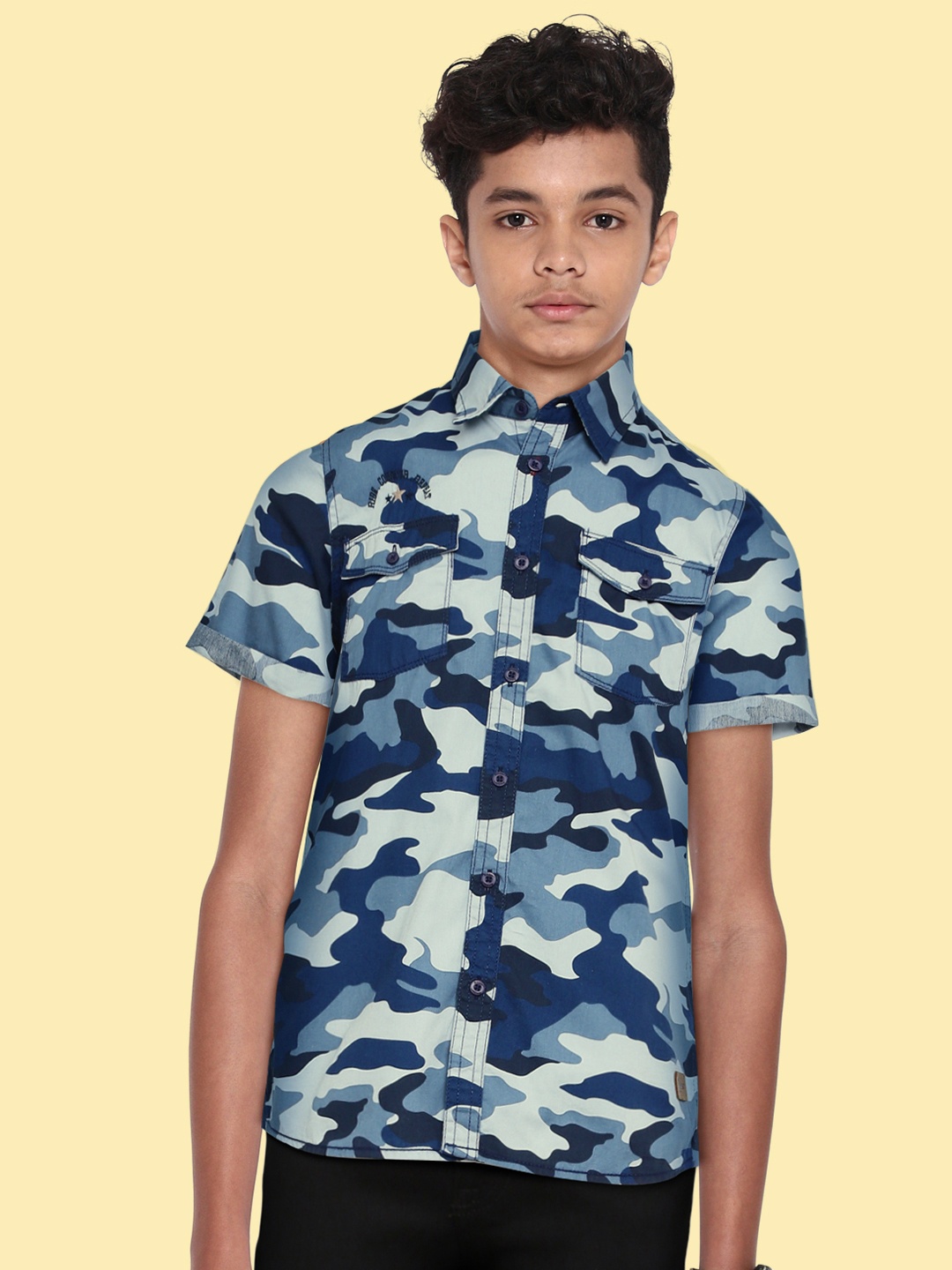 

UTH by Roadster Teen Boys Blue Camouflage Printed Pure Cotton Casual Shirt