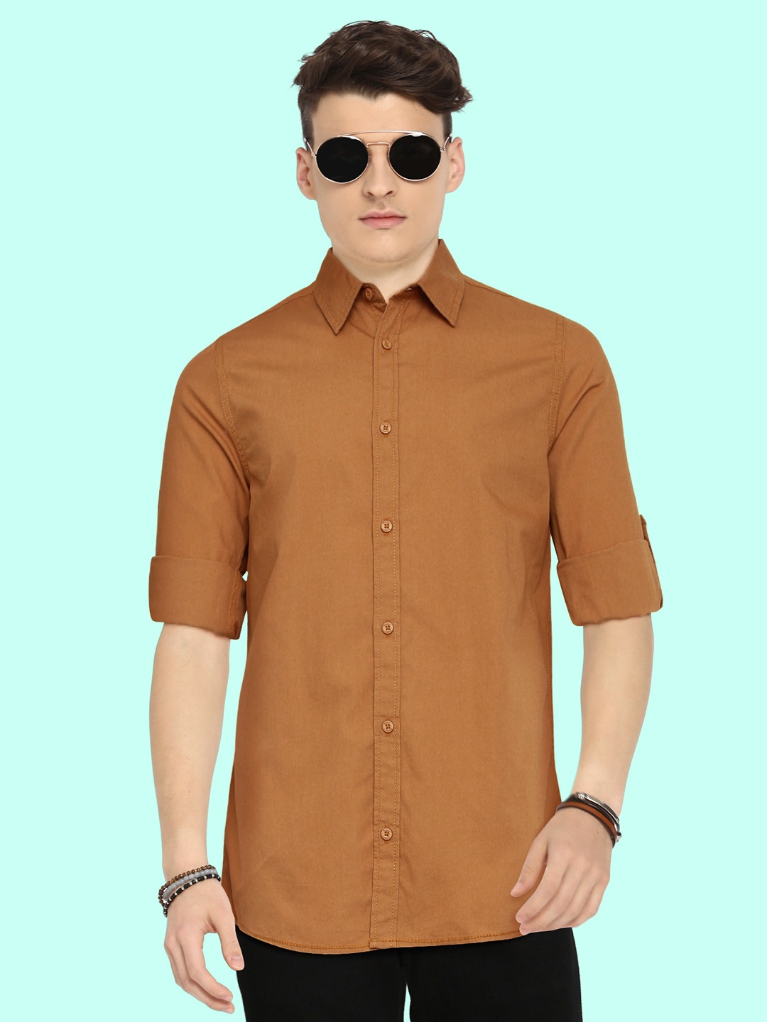 

UTH by Roadster Teen Boys Brown Solid Pure Cotton Casual Shirt