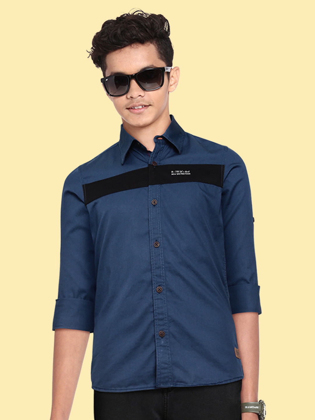 

UTH by Roadster Boys Navy Blue Pure Cotton Casual Shirt