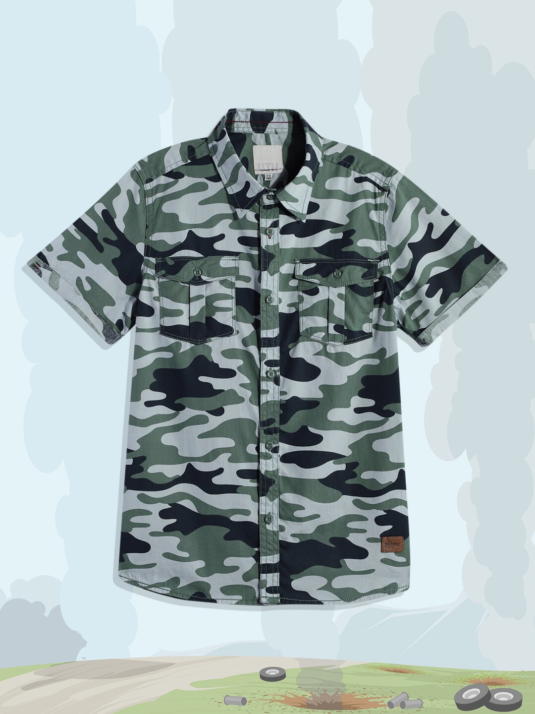 

UTH by Roadster Boys Blue Camouflage Pure Cotton Casual Shirt