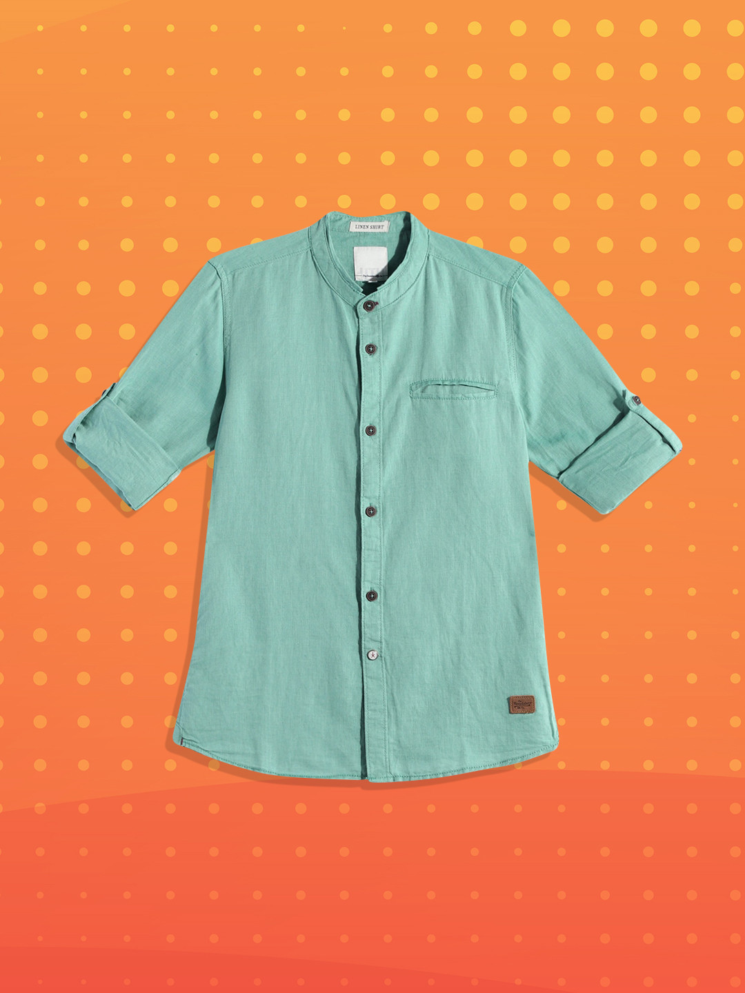 

UTH by Roadster Boys Sea Green Regular Fit Solid Opaque Linen Cotton Casual Shirt