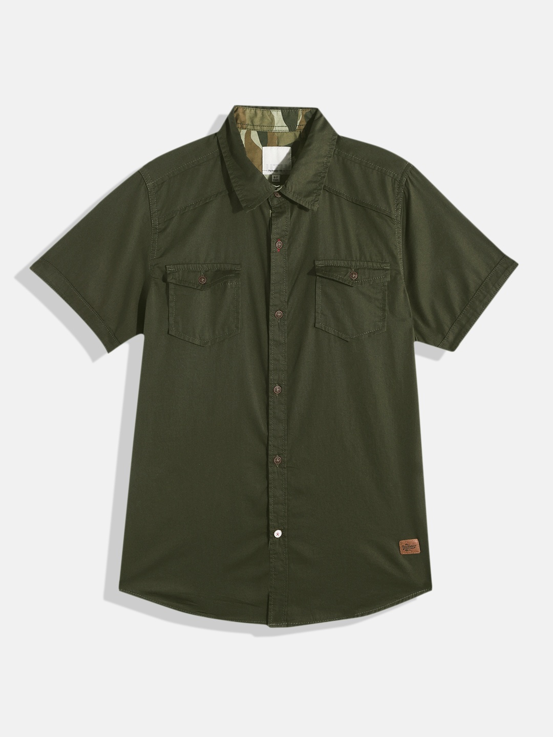 

UTH by Roadster Teen Boys Olive Green Solid Pure Cotton Casual Shirt