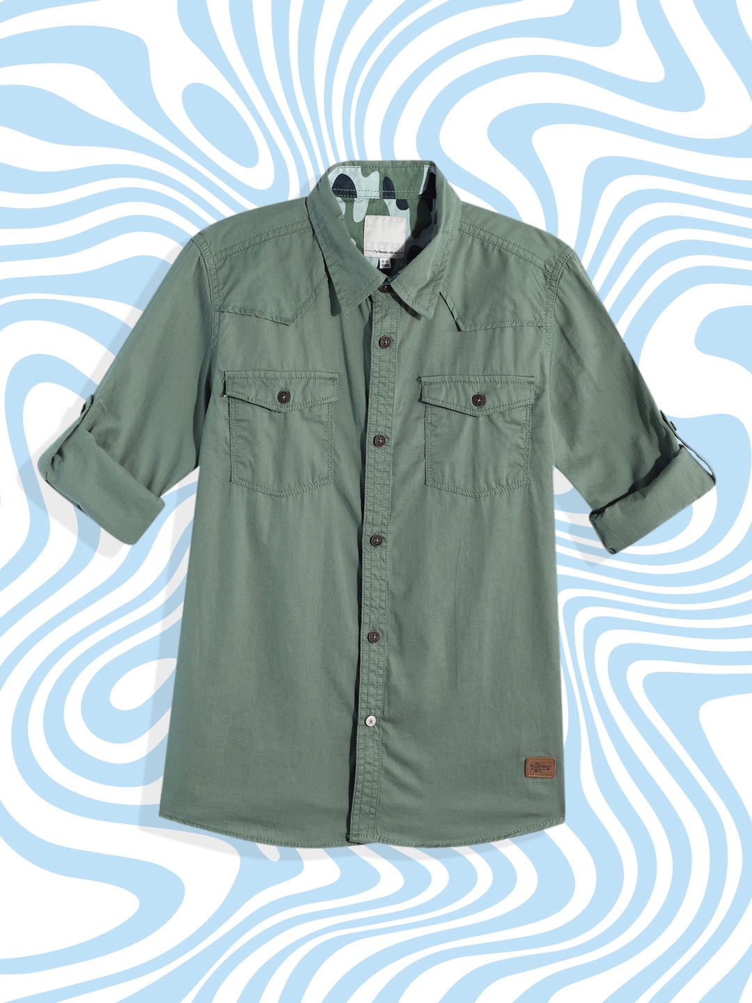 

UTH by Roadster Teen Boys Green Solid Pure Cotton Casual Shirt