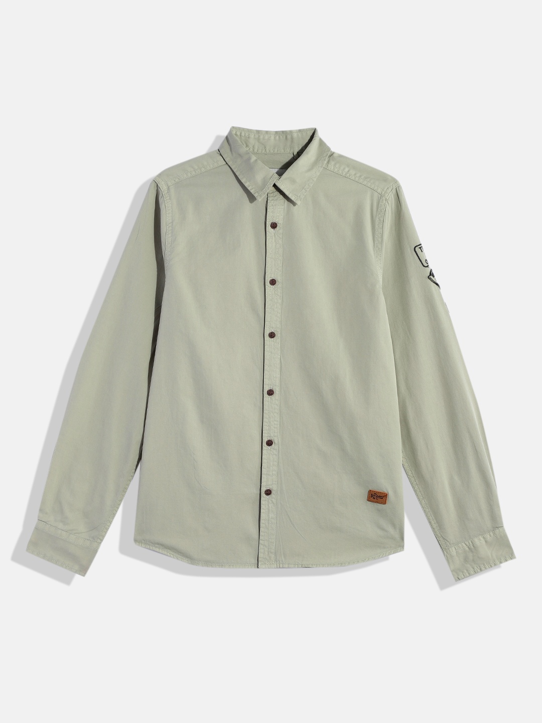 UTH by Roadster Boys Light Green Solid Pure Cotton Casual Shirt