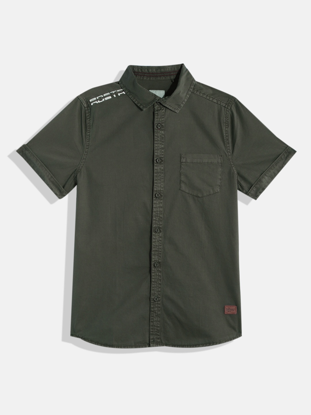 

UTH by Roadster Boys Solid Pure Cotton Casual Shirt, Olive