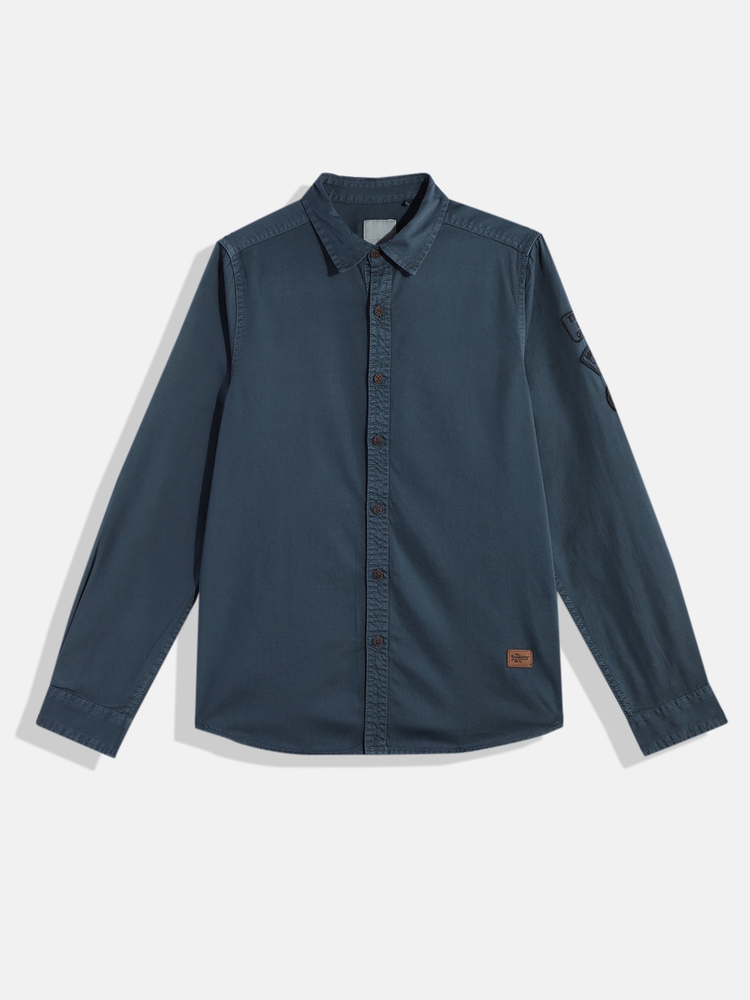 

UTH by Roadster Boys Navy Blue Solid Pure Cotton Casual Shirt