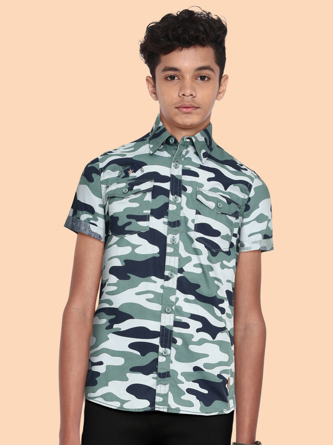 

UTH by Roadster Teen Boys Blue Camouflage Printed Pure Cotton Casual Shirt