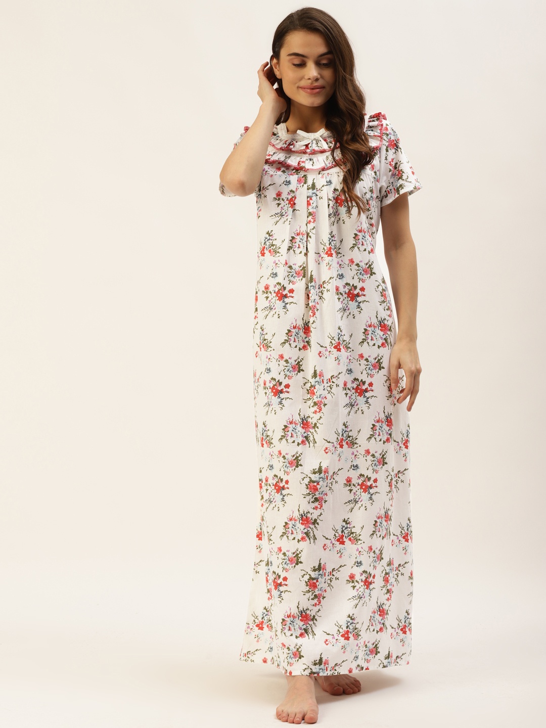 

MBeautiful White Organic Cotton Printed Maxi Nightdress