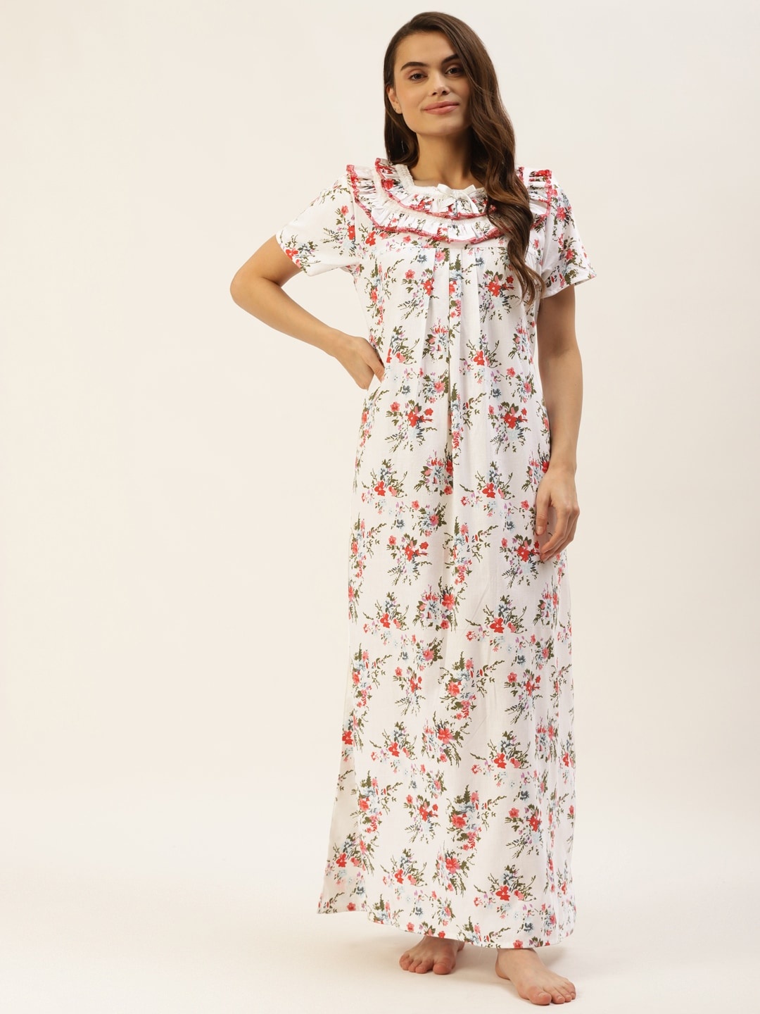 

MBeautiful White Organic Cotton Printed Maxi Nightdress