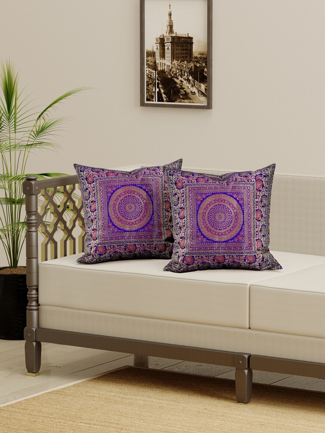 

Gulaab Jaipur Pack Of 2 Purple Ethnic Motifs Woven Design Square Cushion Covers