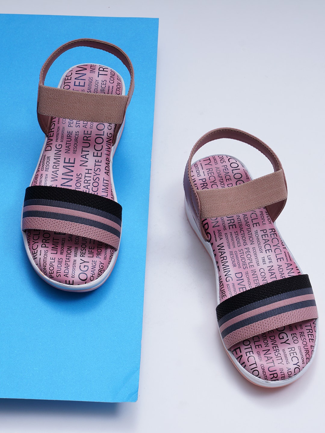 

Denill Peach-Coloured Striped Flatform Sandals
