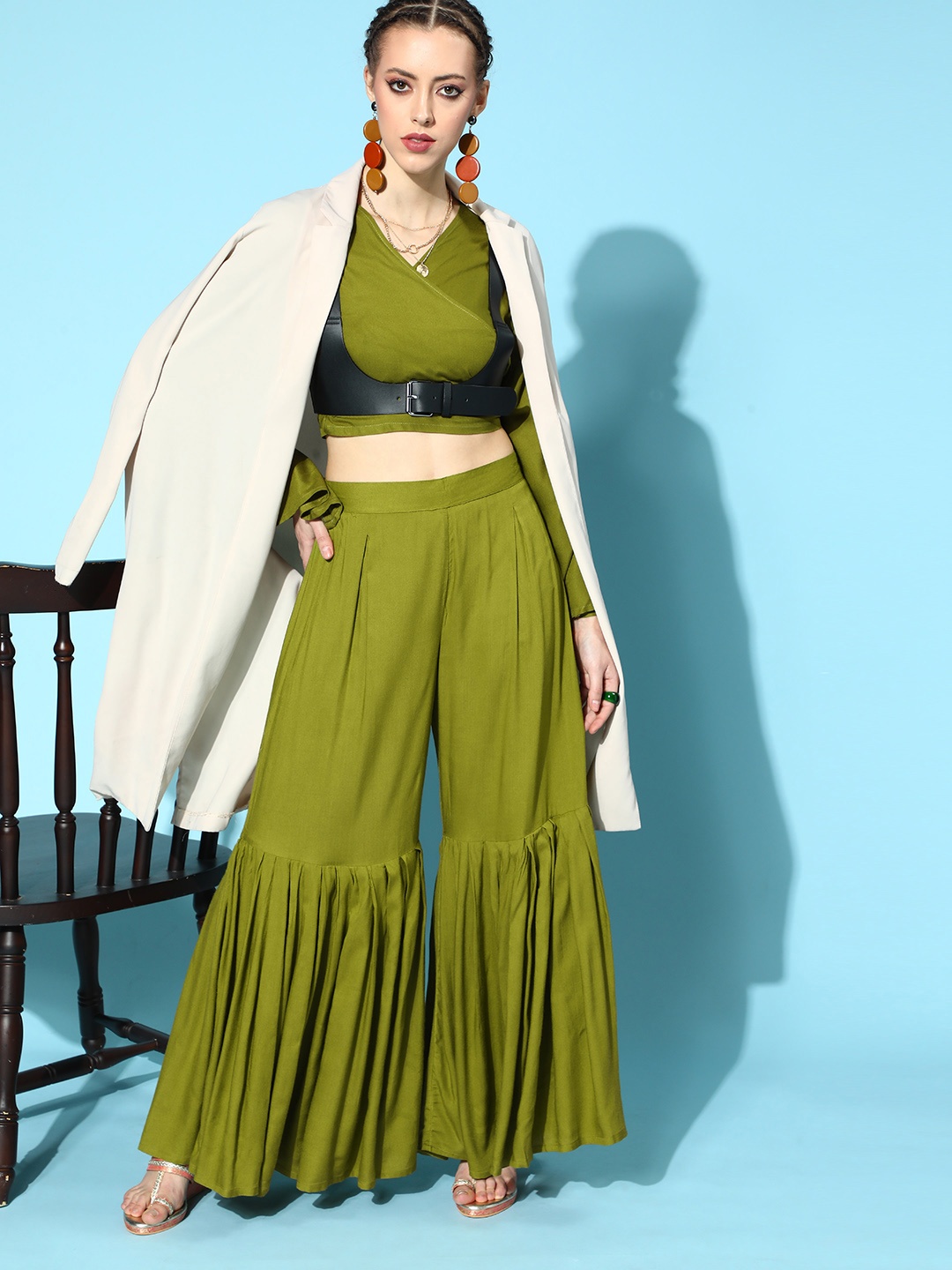 

InWeave Women Lovely Olive Solid Top with Trousers