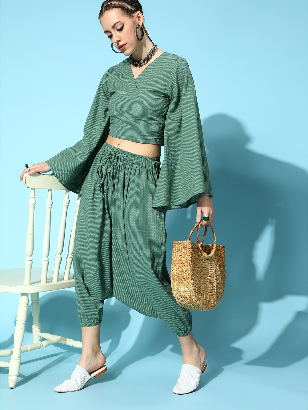 

InWeave Women Gorgeous Green Self-Design Top with Palazzos
