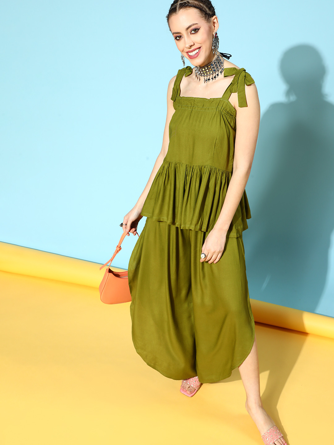 

InWeave Women Lovely Olive Solid Top with Palazzos