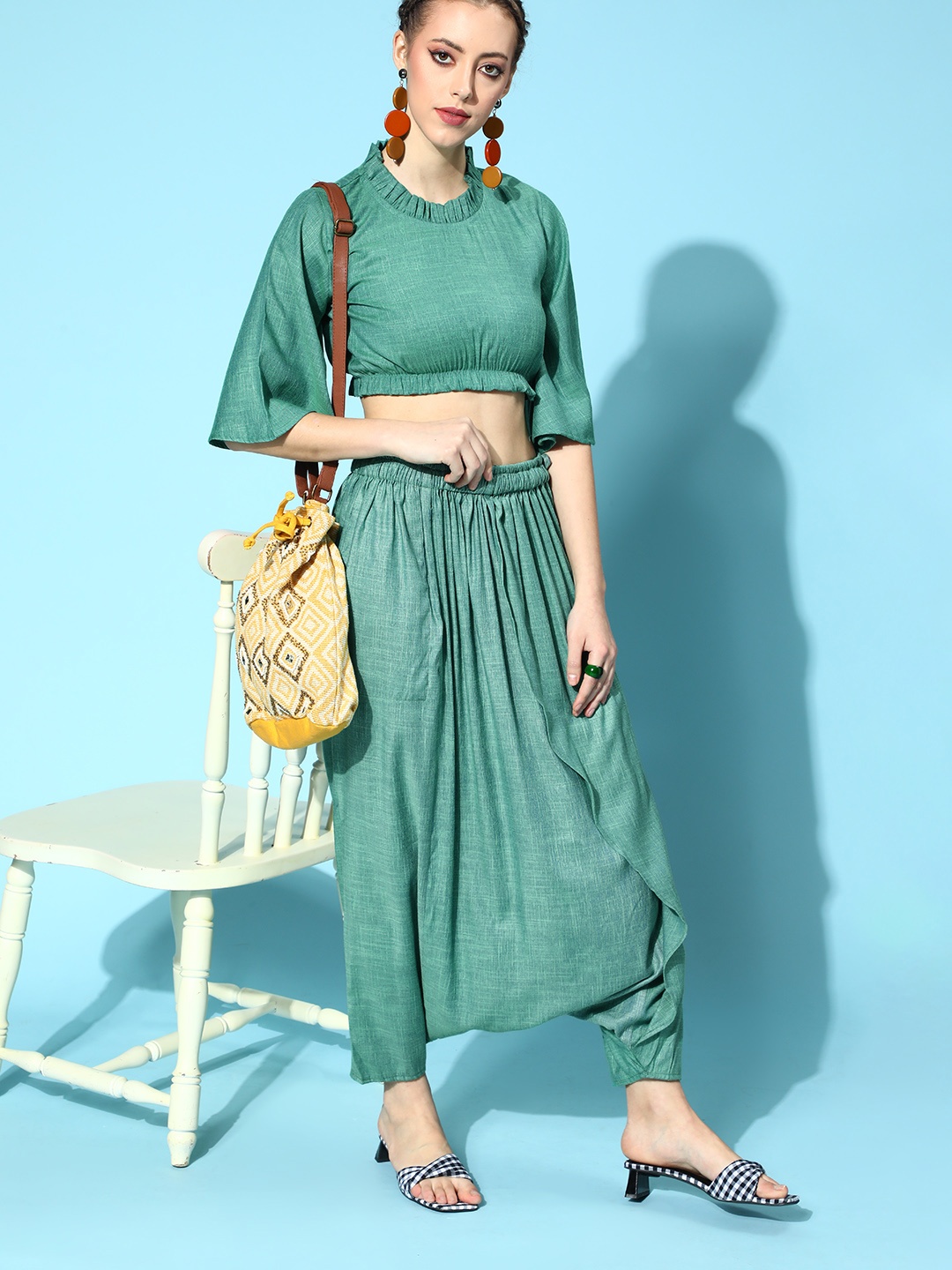 

InWeave Women Stunning Blue Solid Top with Palazzos