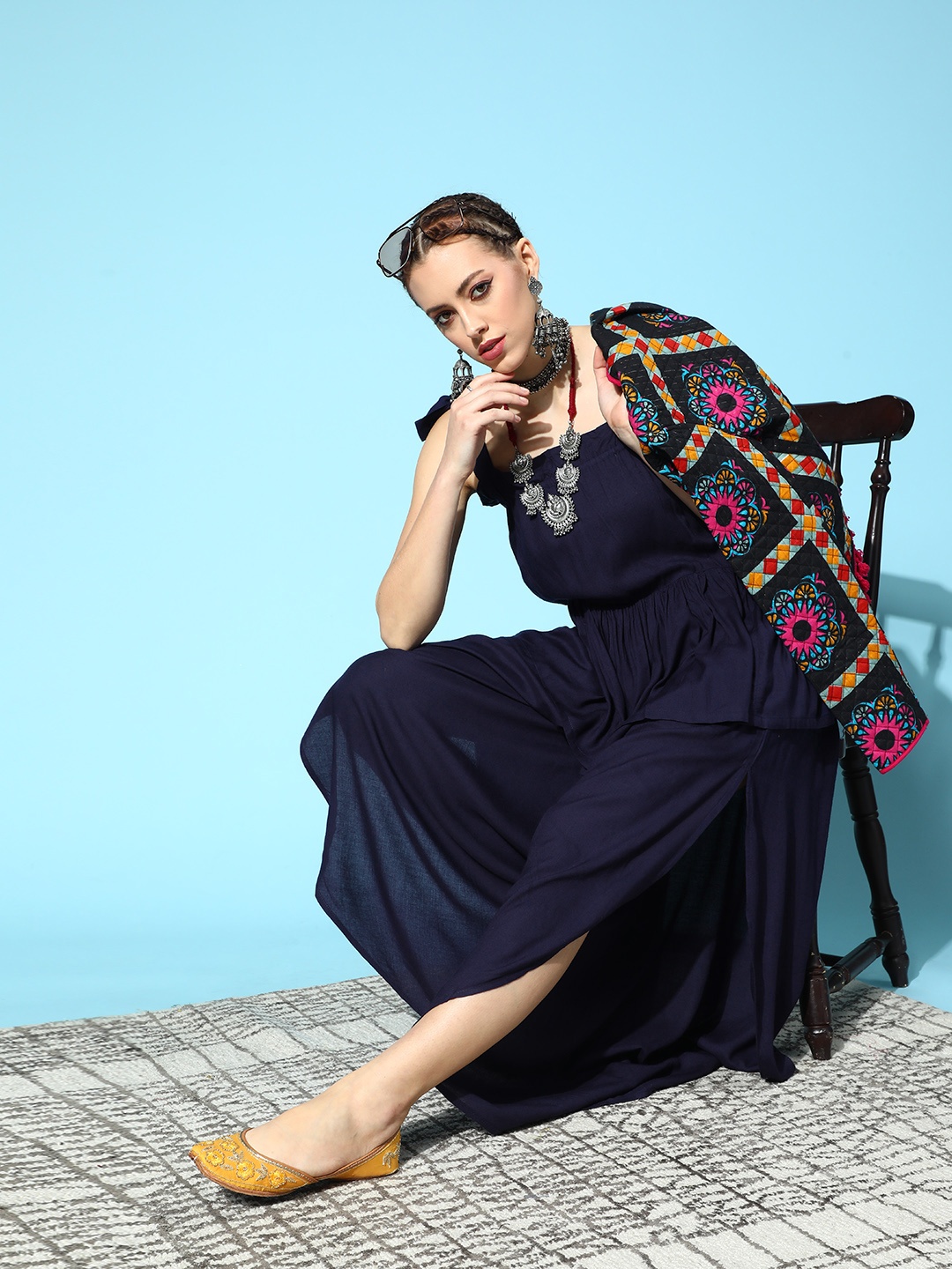 

InWeave Women Deep Navy Blue Solid Top with Palazzos