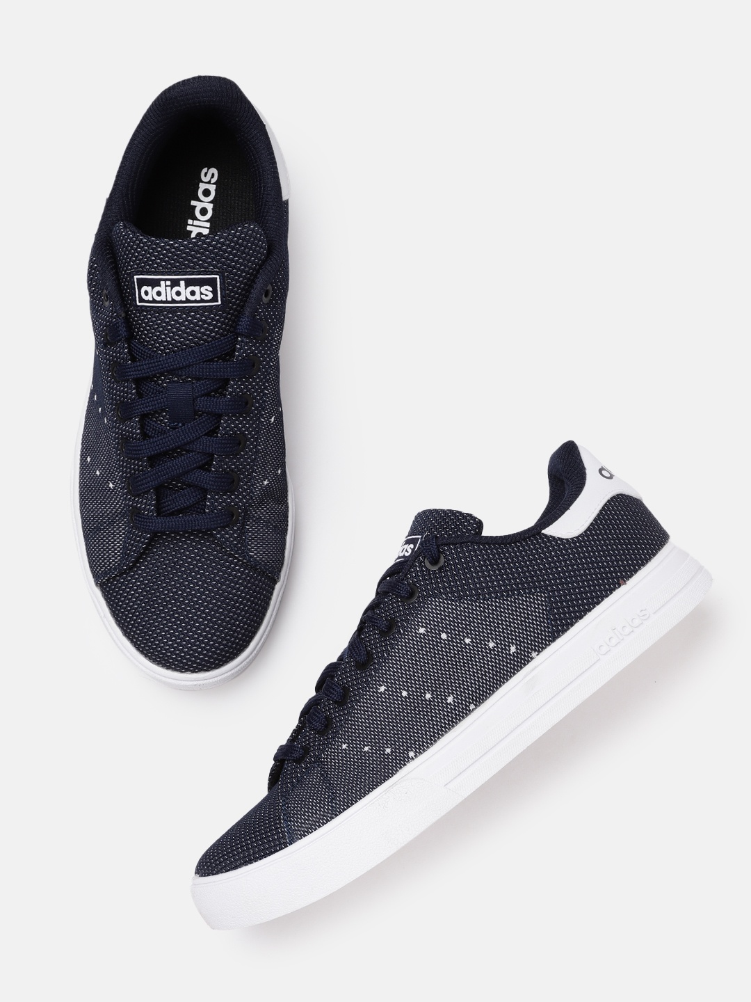 

ADIDAS Men Blue & White Textured Woven Design Adiset Running Shoes, Navy blue