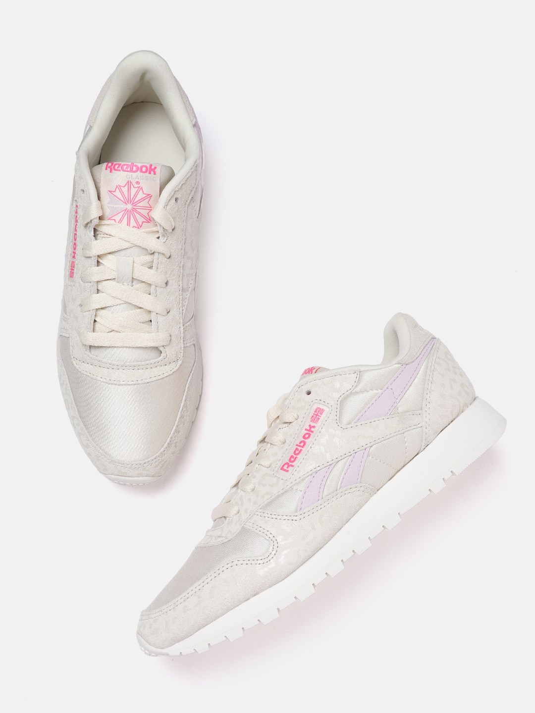 

Reebok Classic Women Off-White & Lavender Textured Leather Sneakers