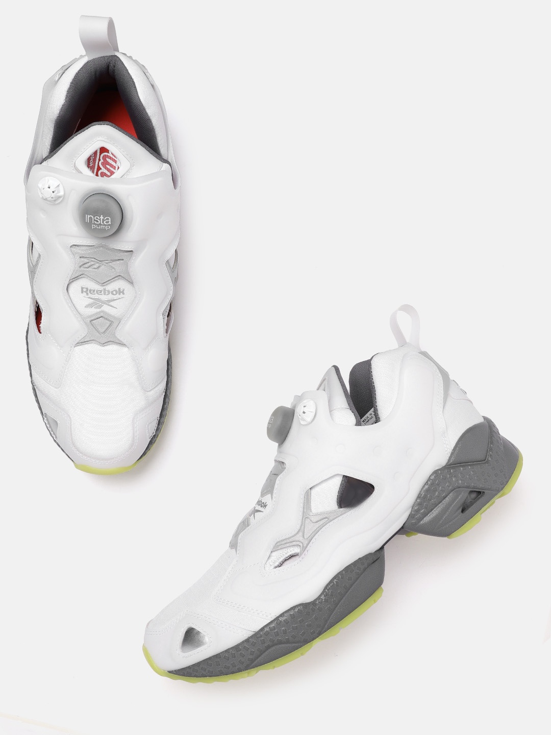 

Reebok Classic Unisex White Checked Instapump Fury 95 Slip-On Sneakers with Shoe Charm