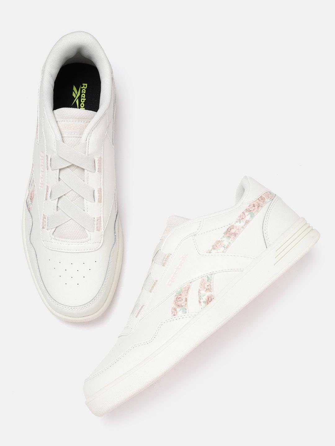 

Reebok Classic Women Green & Brown Perforated Floral Royal Techque T Newlace Sneakers