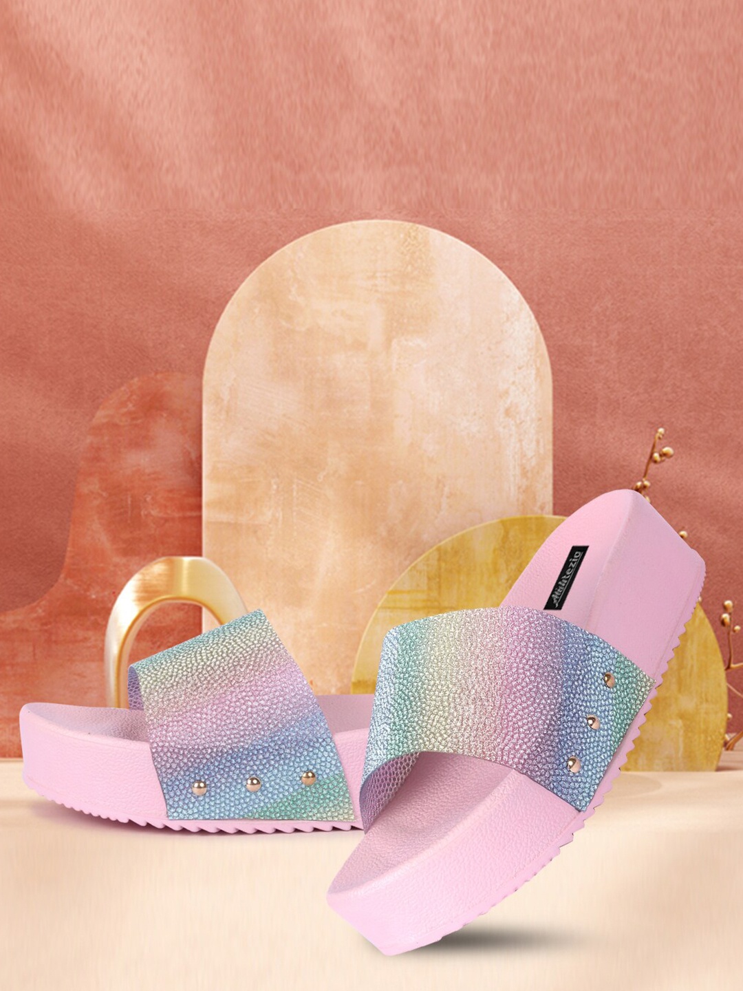 

Alishtezia Women Pink & Blue Embellished Sliders