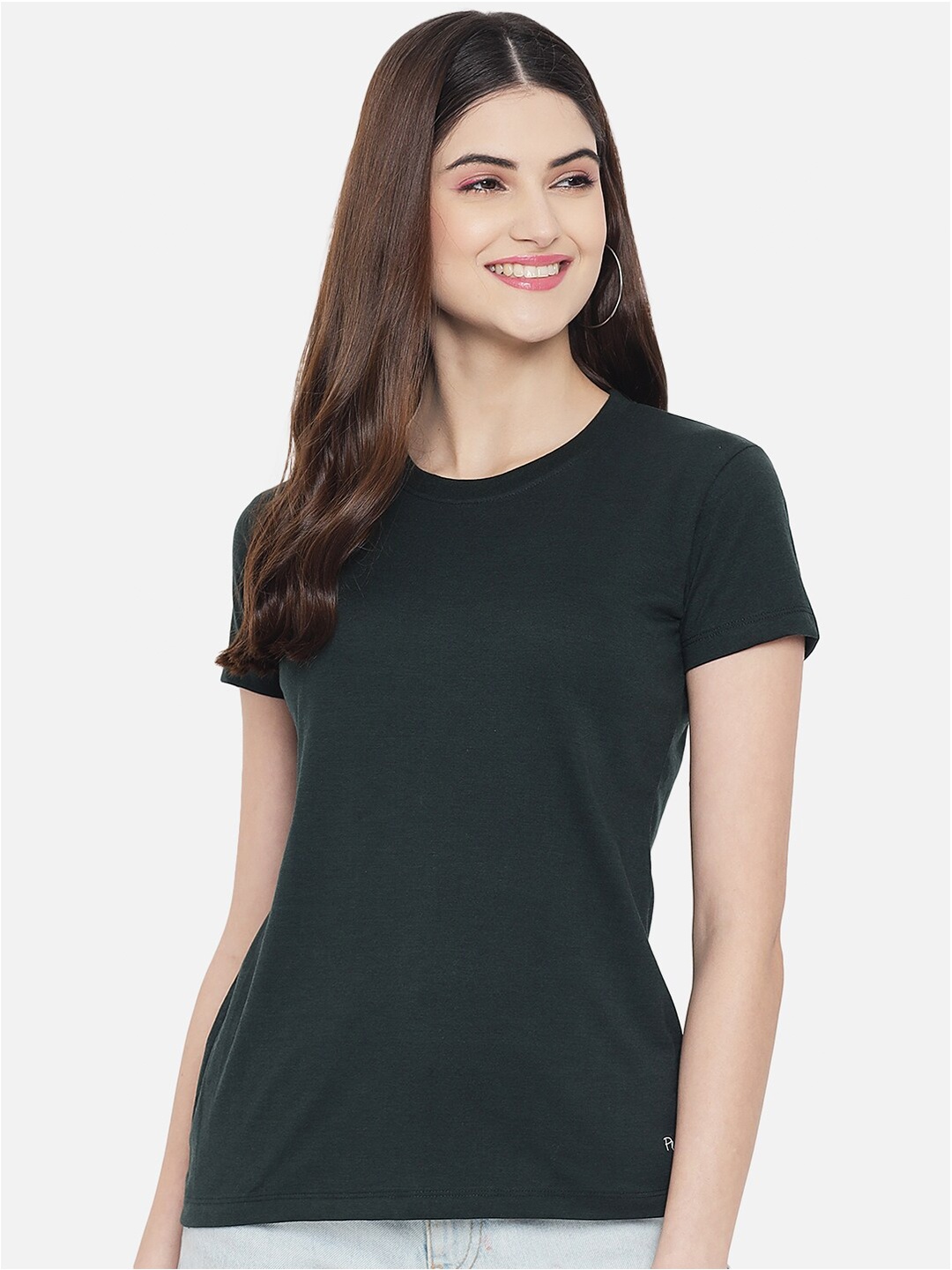 

Plagg Women Green & gunmetal Cut Outs T-shirt