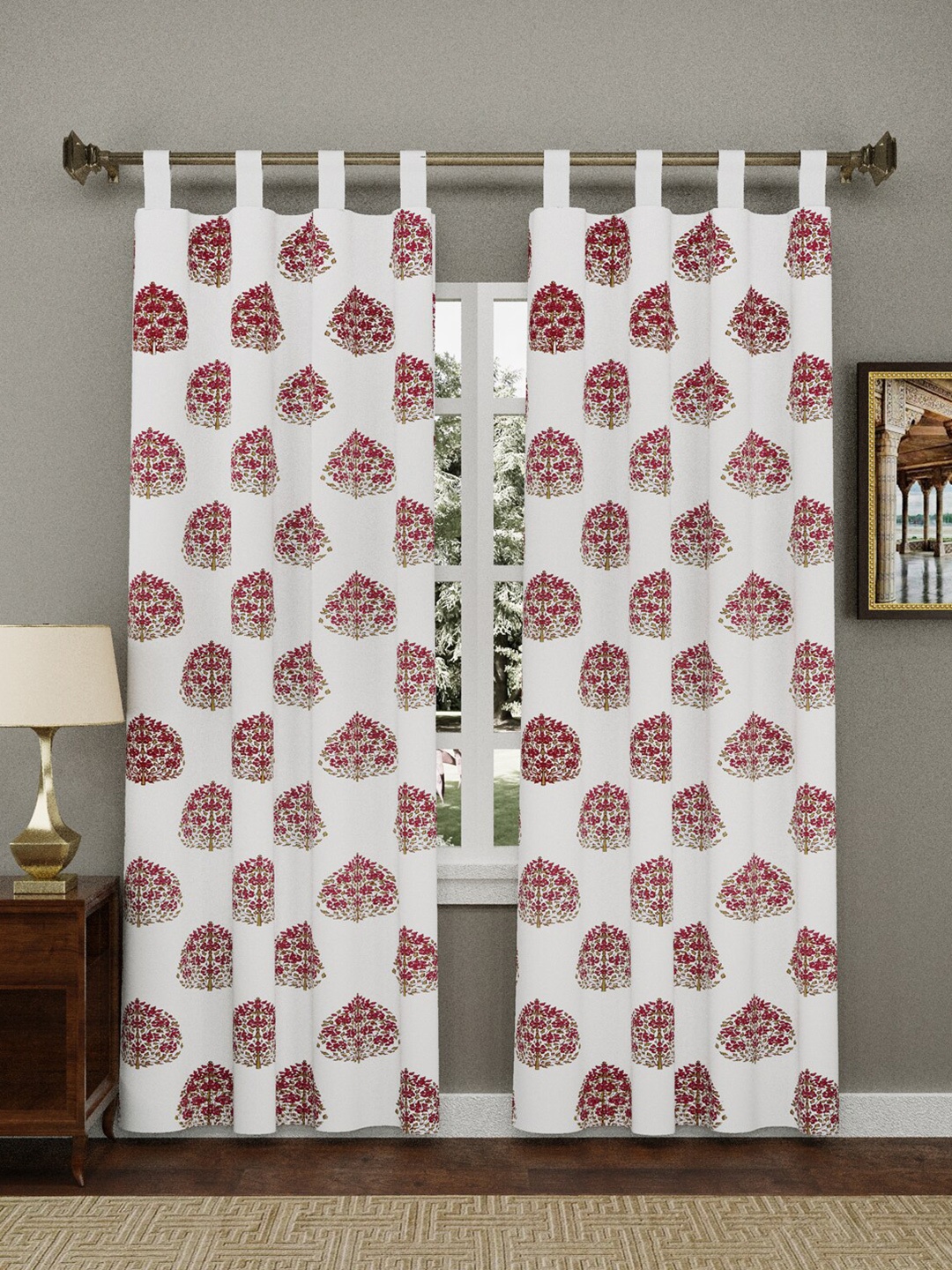 

Gulaab Jaipur White & Magenta 2 Pieces Floral Long Door Curtain