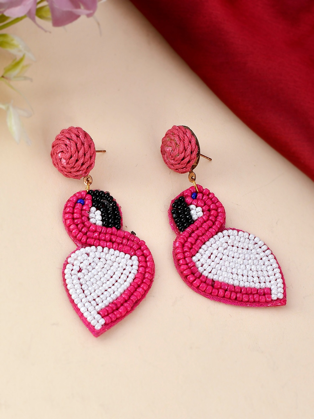 

Shoshaa Pink Peacock Shaped Drop Earrings