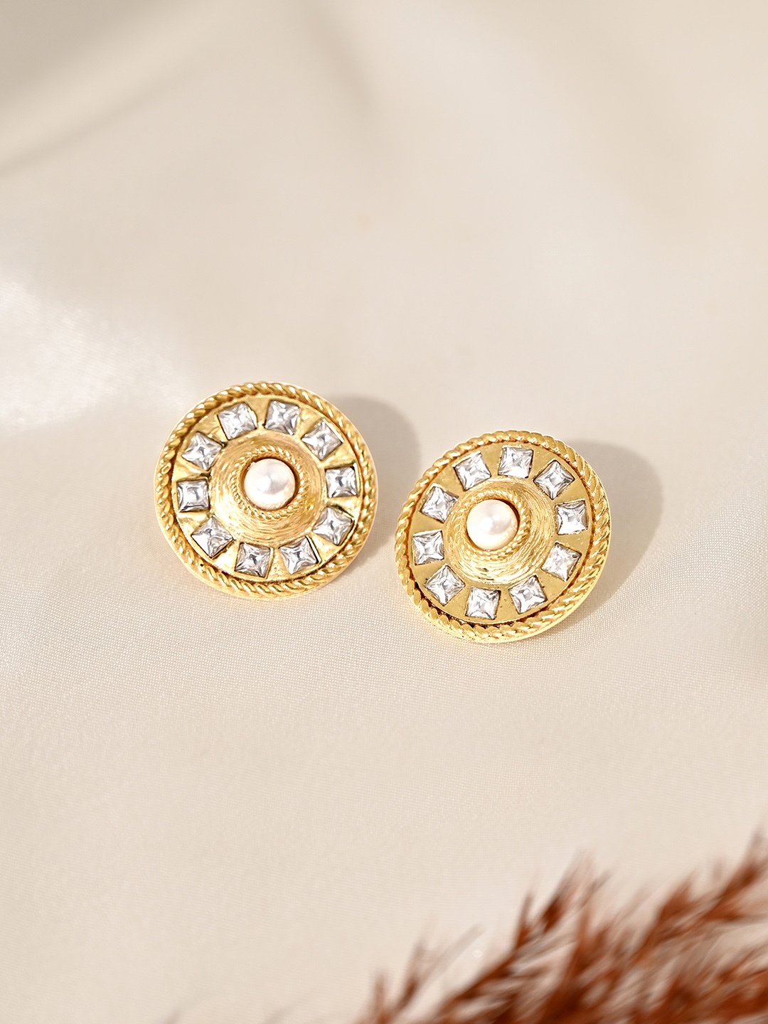 

Mikoto by FableStreet Gold-Toned Geometric Studs Earrings