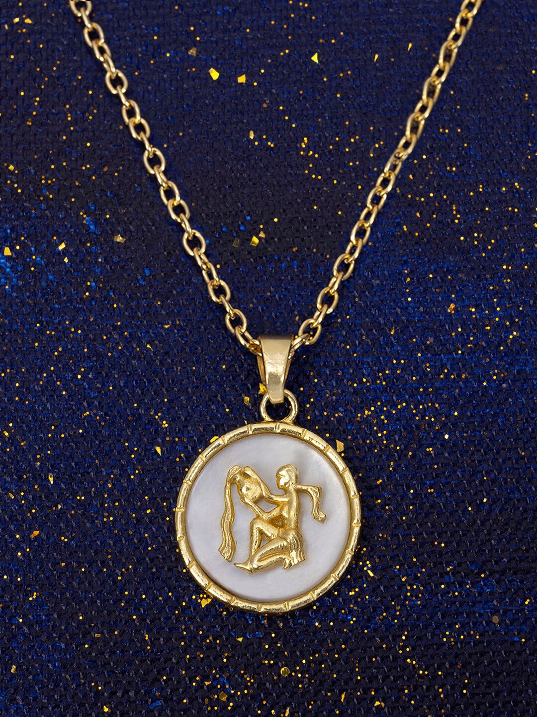 

March by FableStreet 18K Gold-Plated Mother of Pearl Aquarius Zodiac Necklace