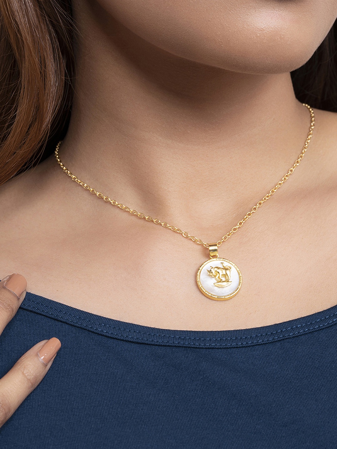 

March by FableStreet 18K Gold-Plated & White Mother Of Pearl Taurus Zodiac Necklace