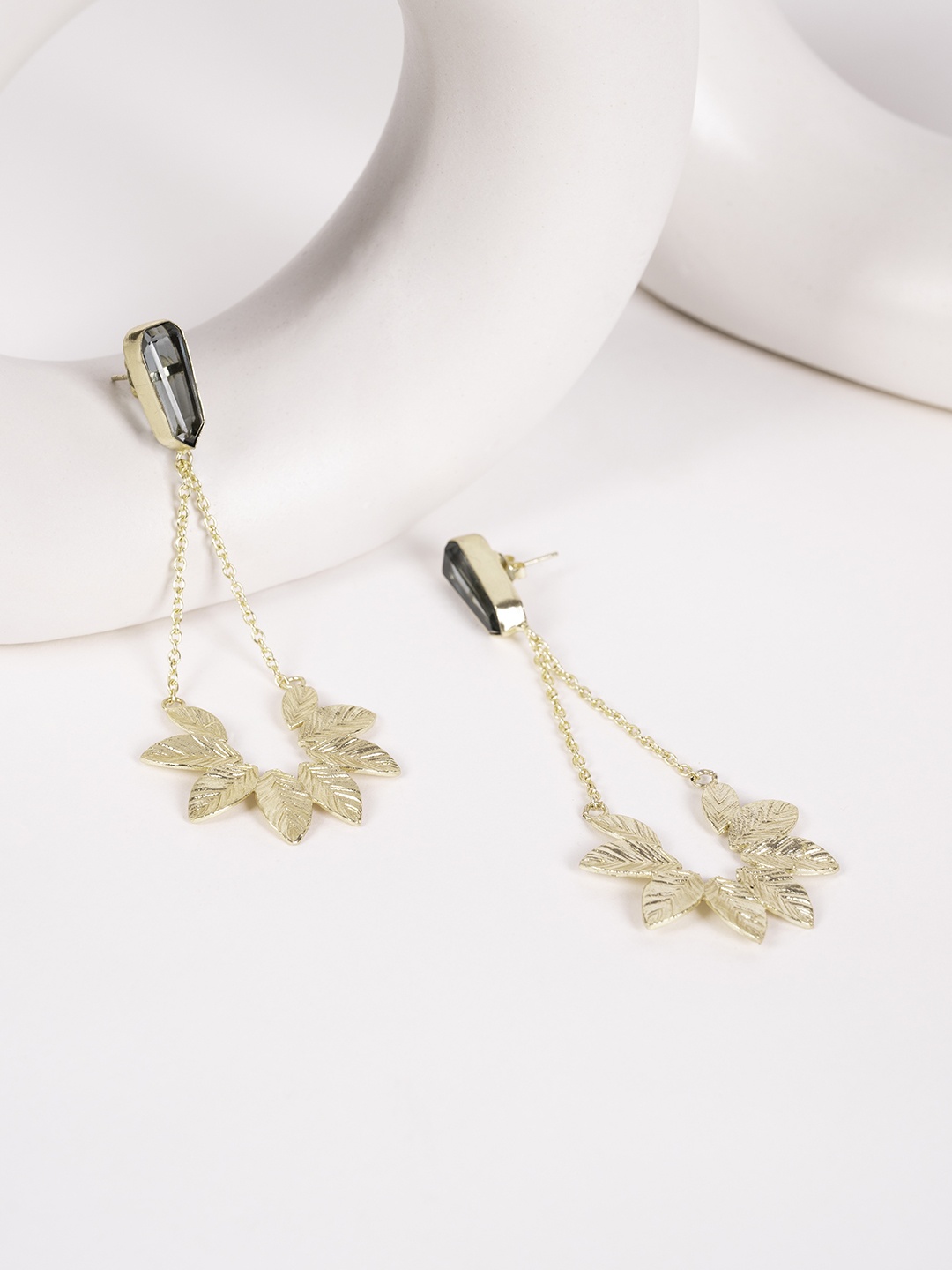 

March by FableStreet Gold-Toned Leaf Shaped Drop Earrings