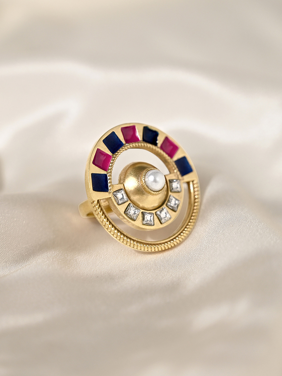 

March by FableStreet 18K Gold Plated Multicoloured Statement Pearl Ring