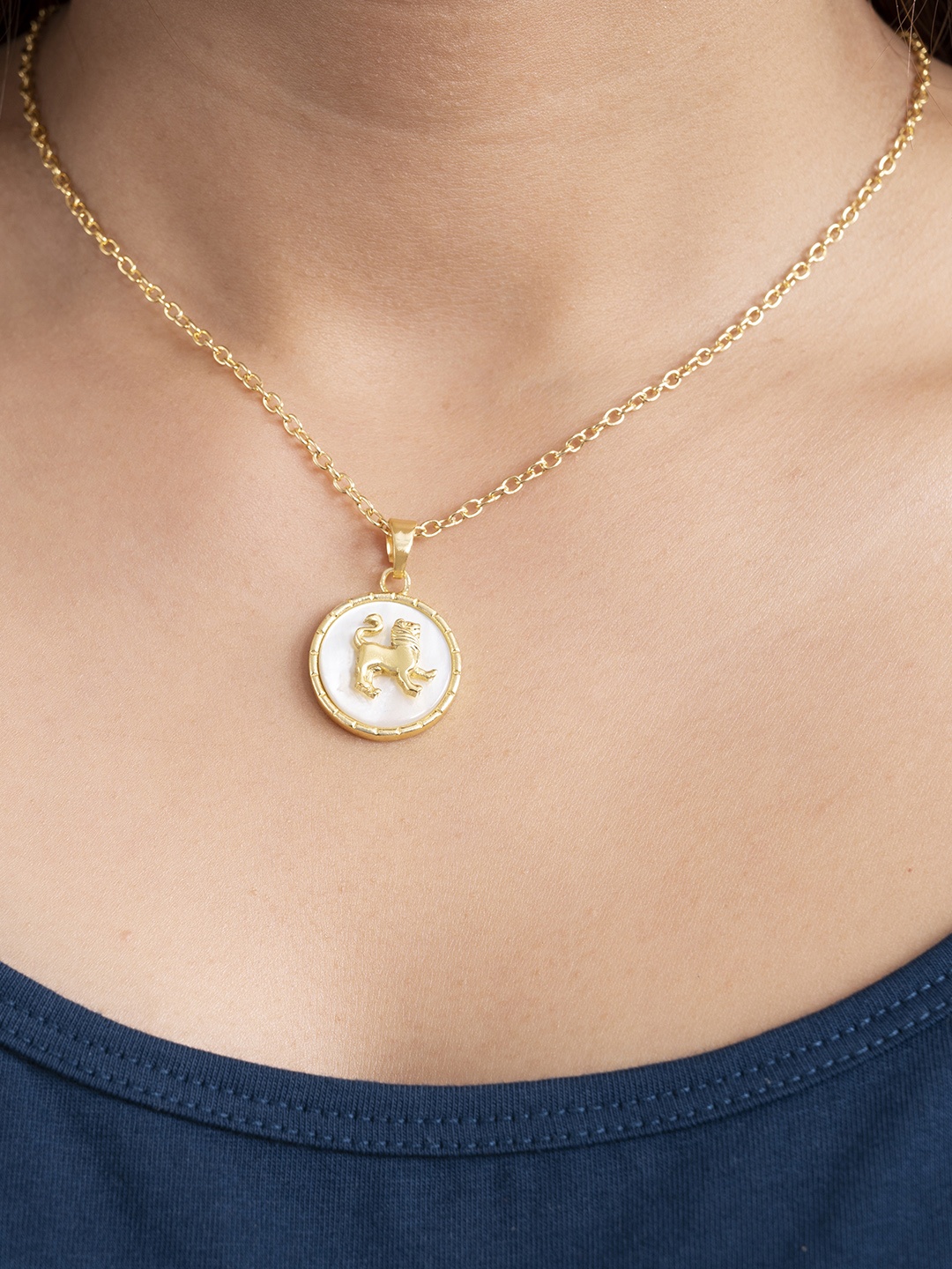 

March by FableStreet 18K Gold-Plated Mother of Pearl Leo Zodiac Necklace