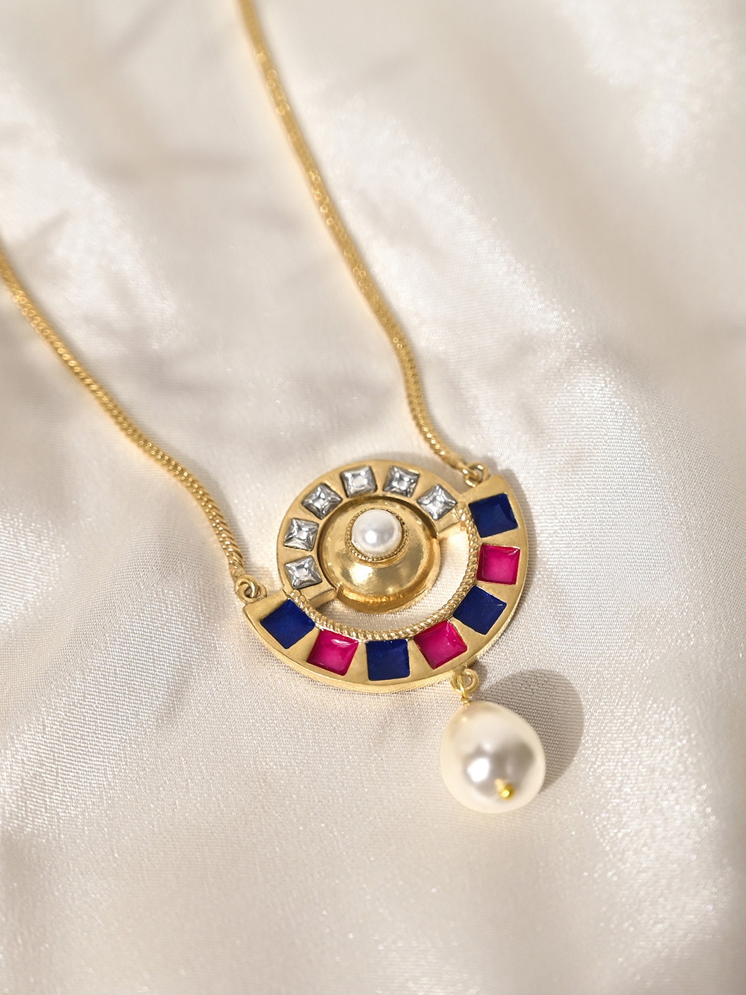 

Mikoto by FableStreet 18K Gold-Plated Navy Blue & Pink Statement Pearl Necklace