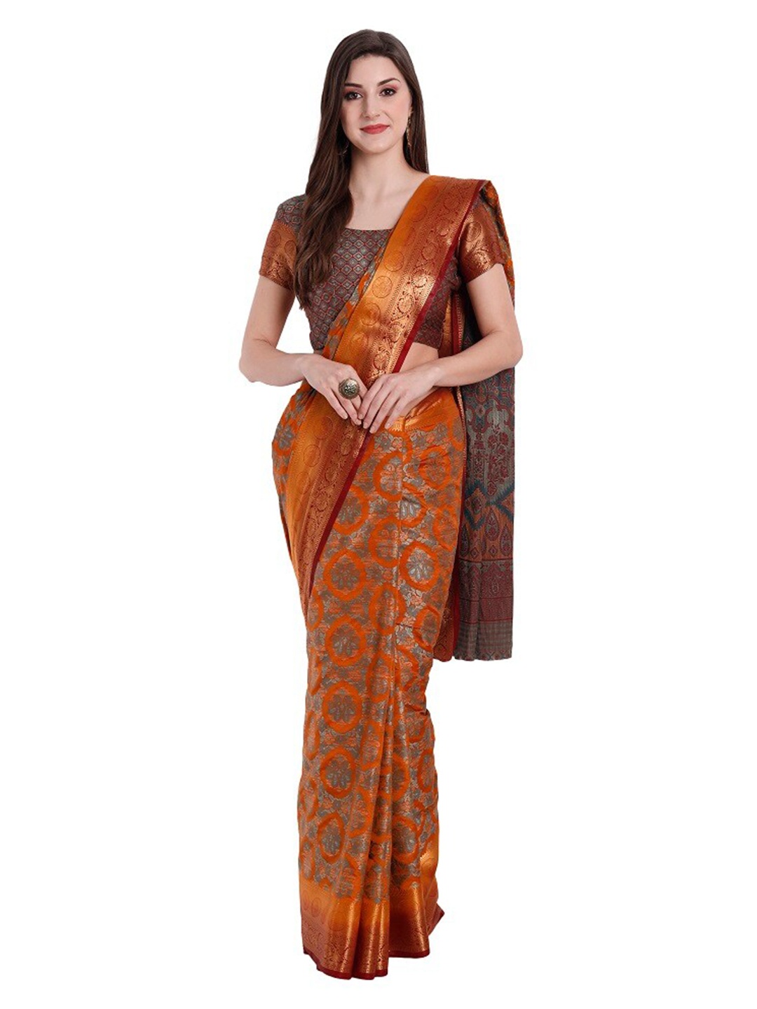 

PERFECTBLUE Yellow & Maroon Woven Design Zari Art Silk Kanjeevaram Saree