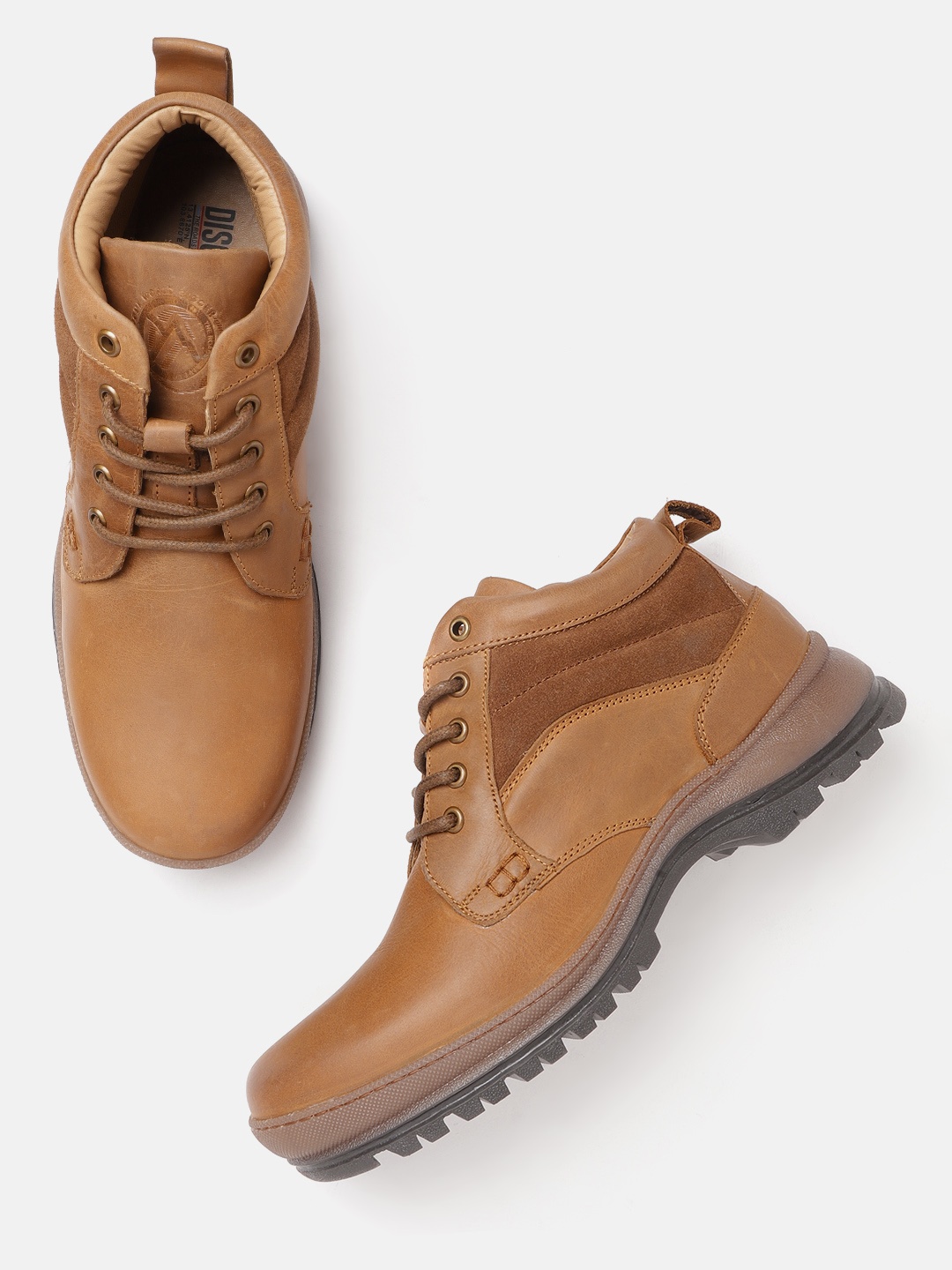 

The Roadster Lifestyle Co Men Discovery Leather Mid Top Trekking Shoes, Tan
