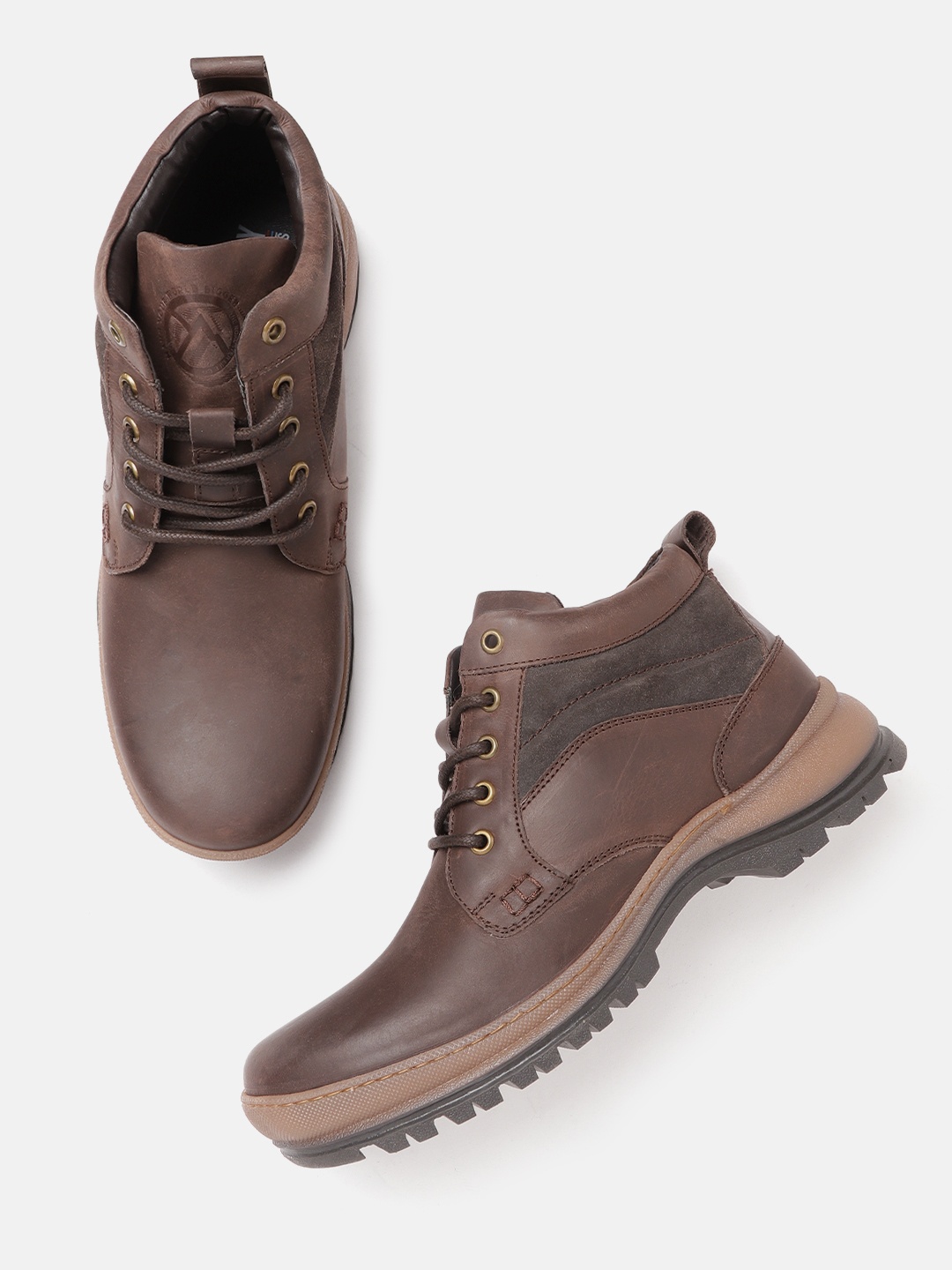 

The Roadster Lifestyle Co Men Discovery Leather Mid Top Sneakers, Coffee brown