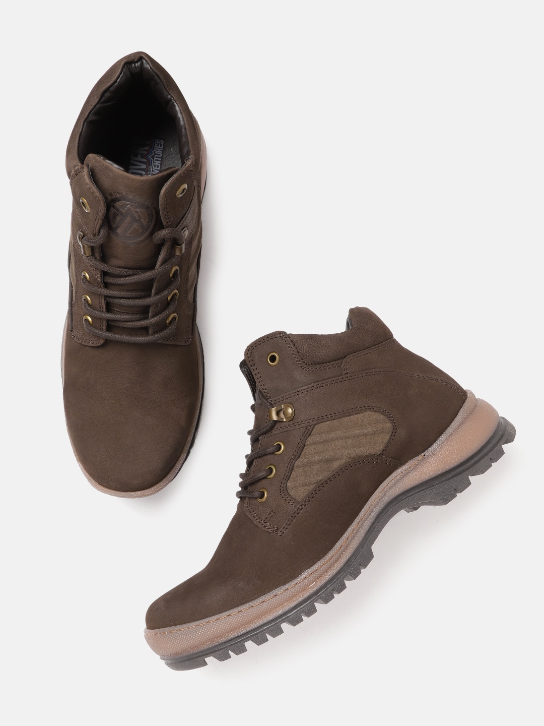 

The Roadster Lifestyle Co Men Discovery Brown Leather Mid Top Trekking Shoes