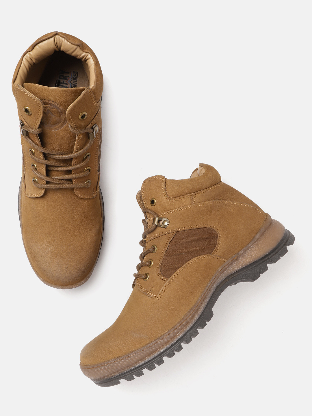 

The Roadster Lifestyle Co Men Discovery Tan Brown Leather Mid Top Trekking Shoes