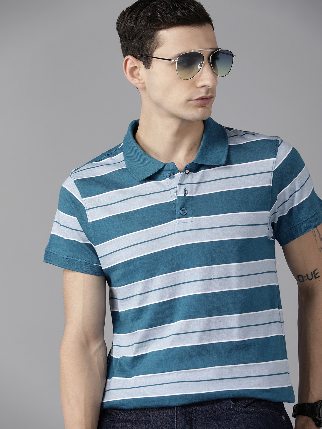 

The Roadster Lifestyle Co. Striped Polo Collar T-shirt, Teal