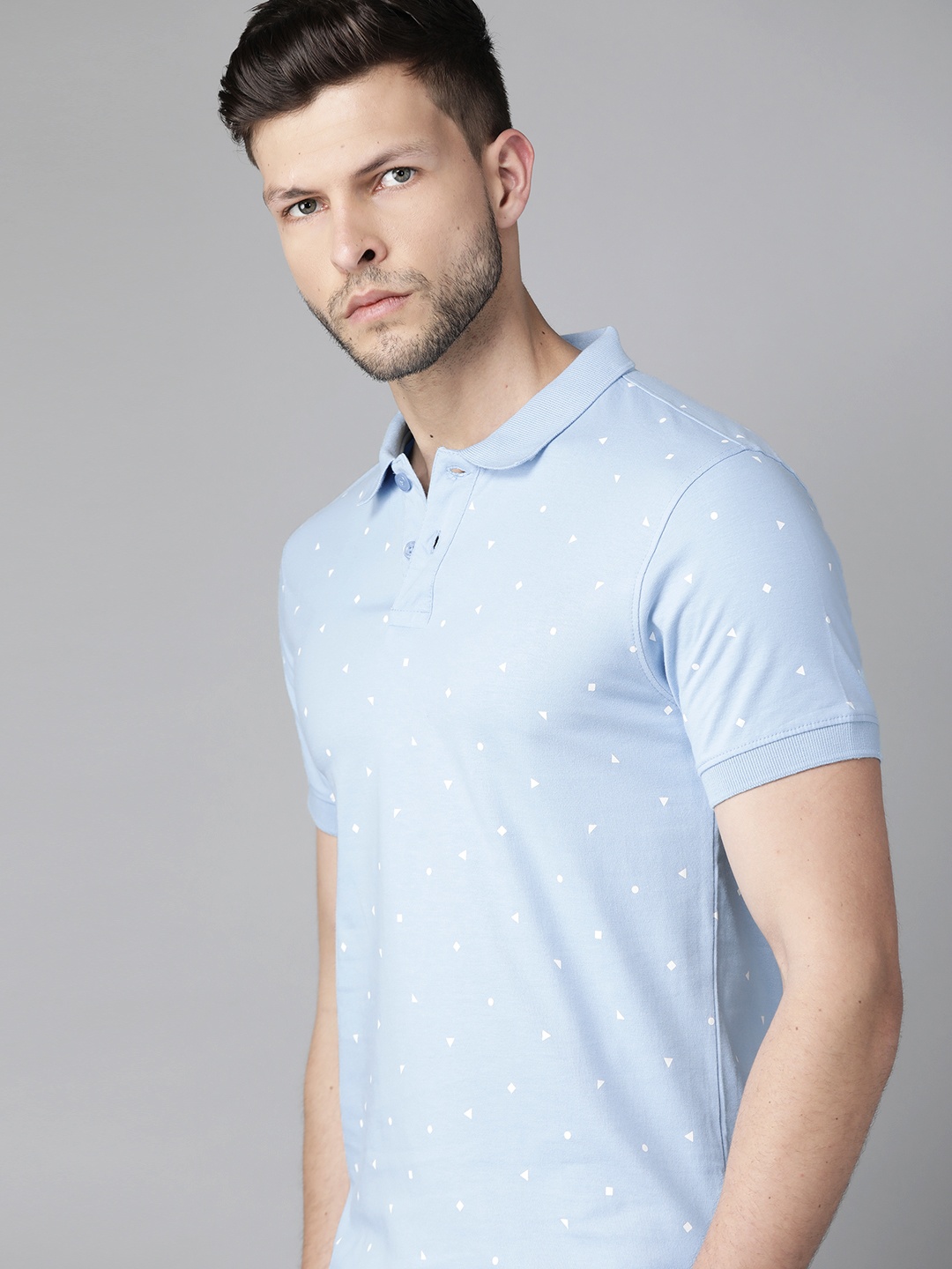 

Roadster Men Blue & White Pure Cotton Printed Polo Collar T-shirt