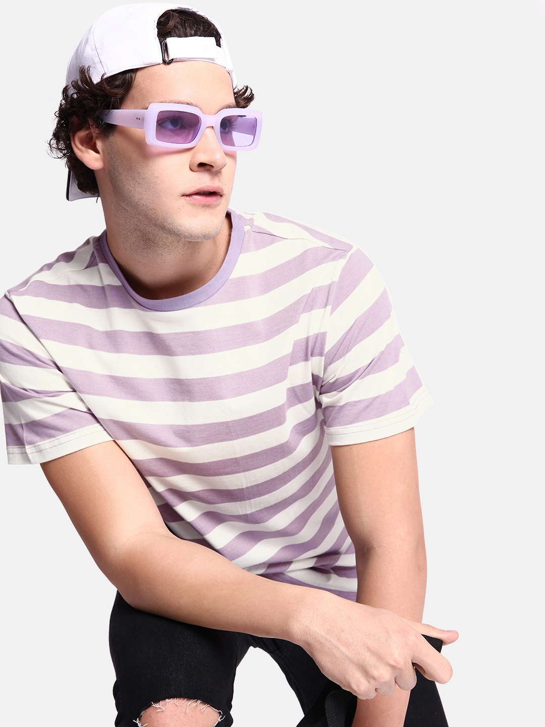 

The Roadster Life Co. Striped Pure Cotton T-shirt, White
