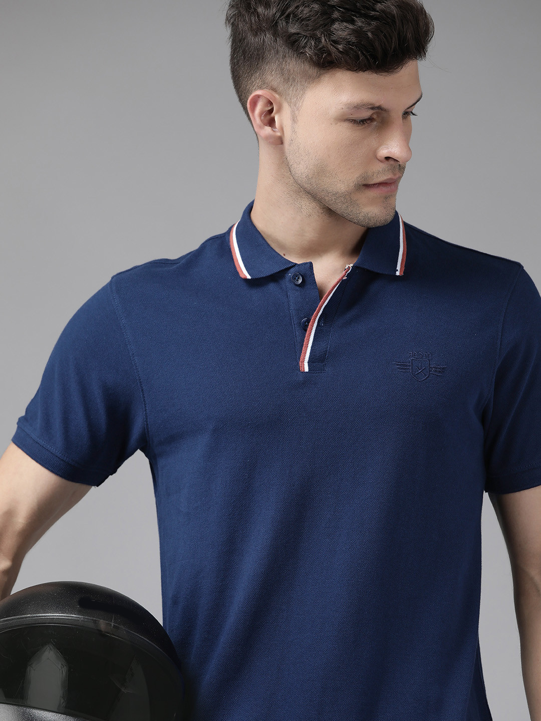 

Roadster Men Navy Blue Polo Collar Pure Cotton T-shirt