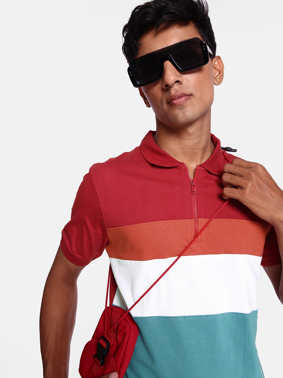

The Roadster Lifestyle Co. Pure Cotton Colourblocked Polo Collar T-shirt, Maroon
