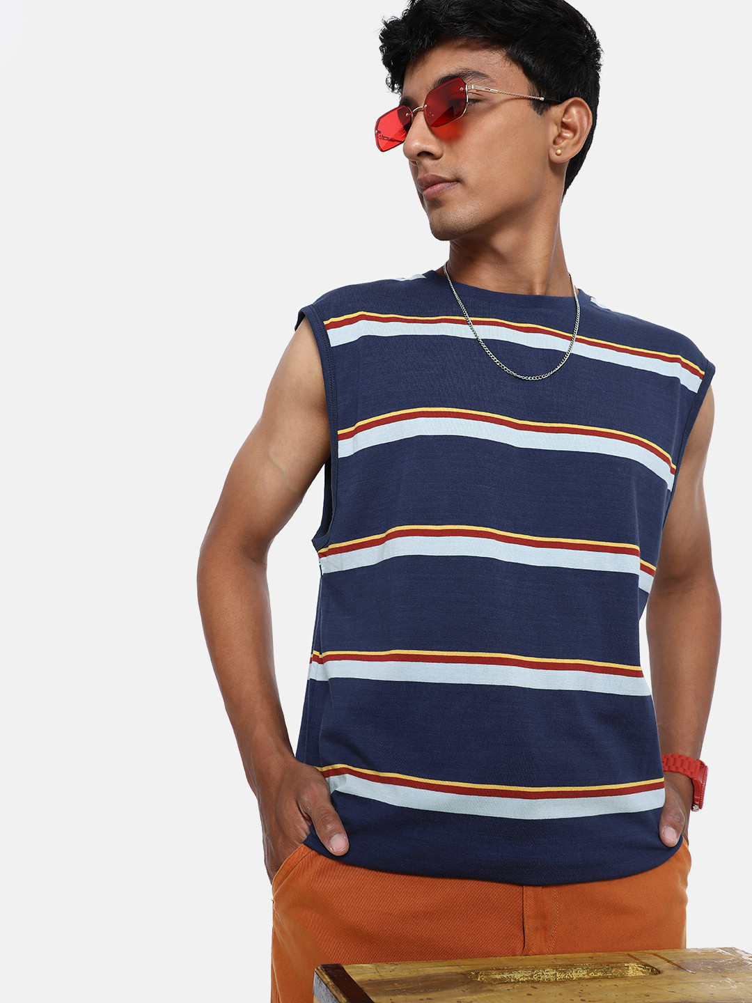 

The Roadster Lifestyle Co. Striped Pure Cotton T-shirt, Navy blue
