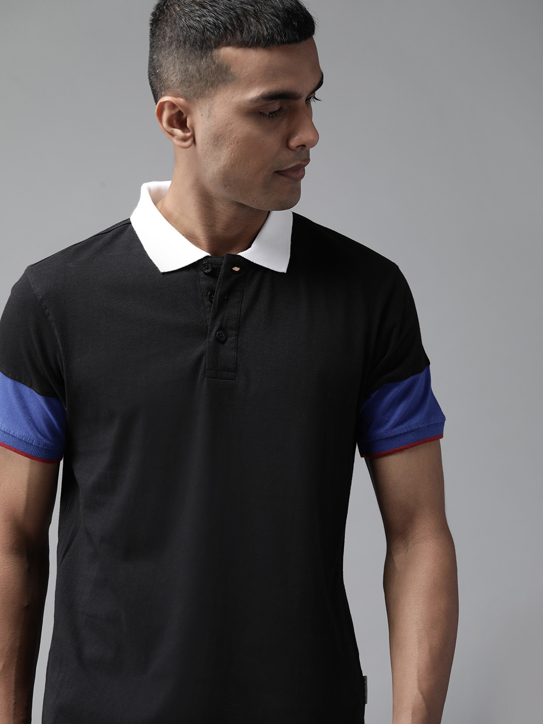 

Roadster Men Black Polo Collar Pure Cotton T-shirt