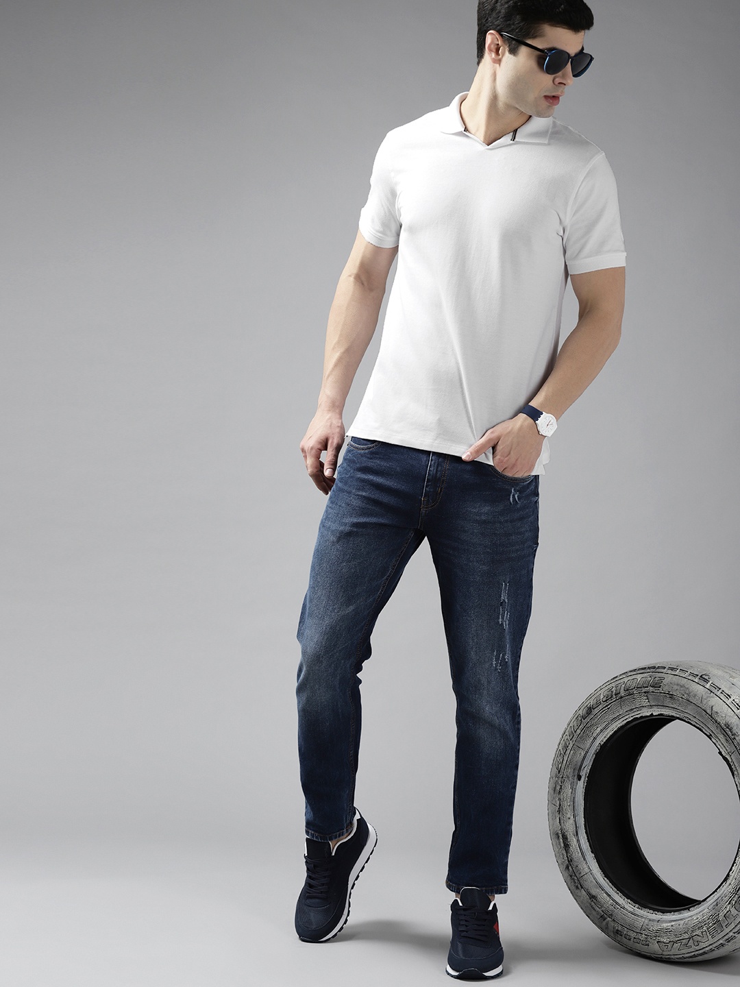 

Roadster Men White Polo Collar Pure Cotton T-shirt