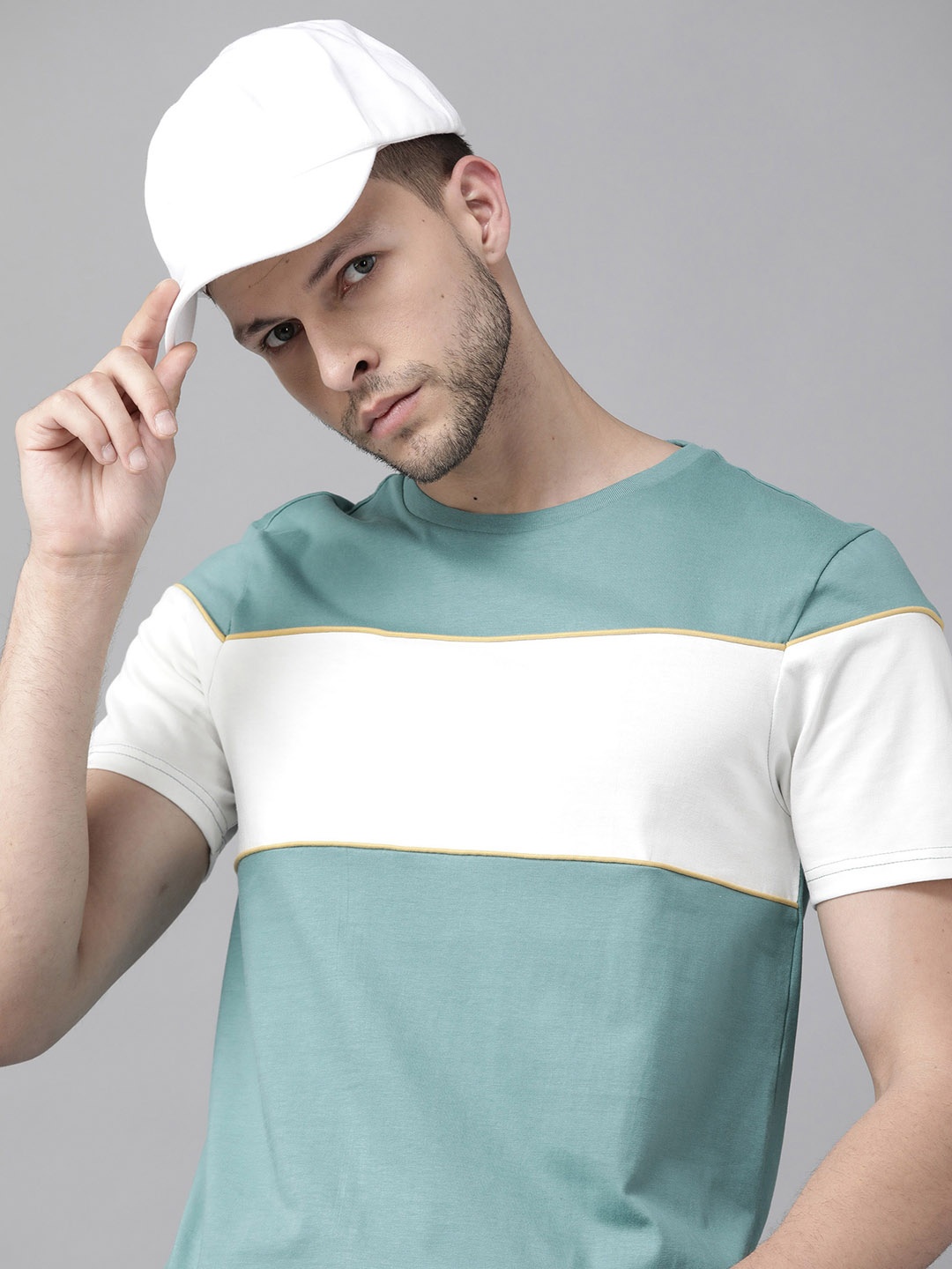 

Roadster Men Blue & White Striped Pure Cotton T-shirt