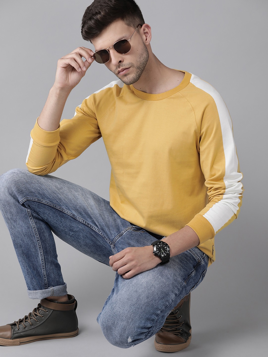 

Roadster Men Mustard Yellow Pure Cotton T-shirt